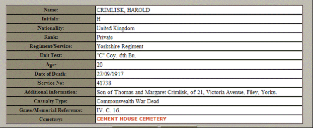 See Harold Crimlisk database entry