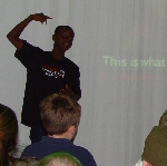 A young Ghanaian talks to youngsters from UK